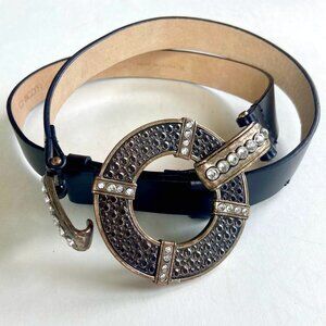 Boho Rodeo Dark Feminine Whimsigoth Black Leather Wo9mens Belt Sz M/L